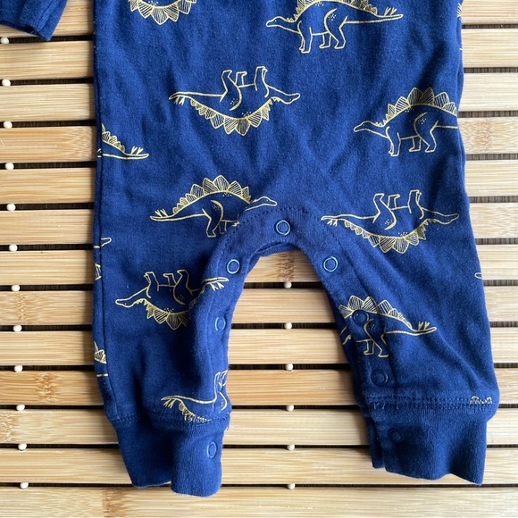Stegosaurs Dinosaur Navy Blue & Gold Snap Button Footless Long Sleeve Sleeper 🦕 - Picture 3 of 6